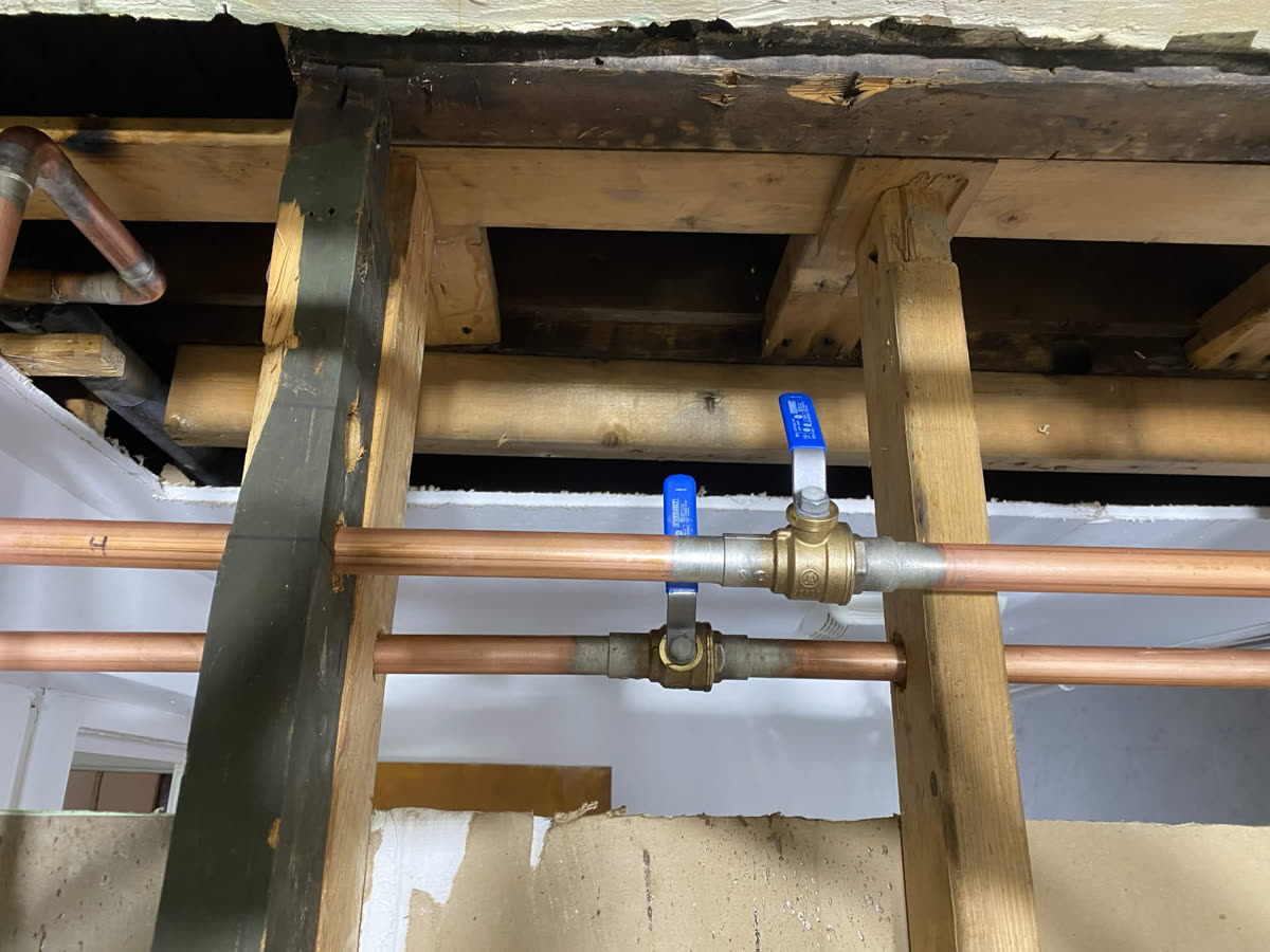 New copper repipe with shutoff valves installed